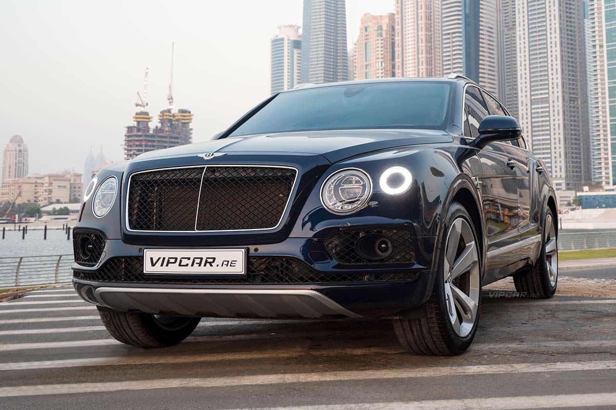 Bentley-Bentayga-Black-Front-Side View Available for rent in Dubai