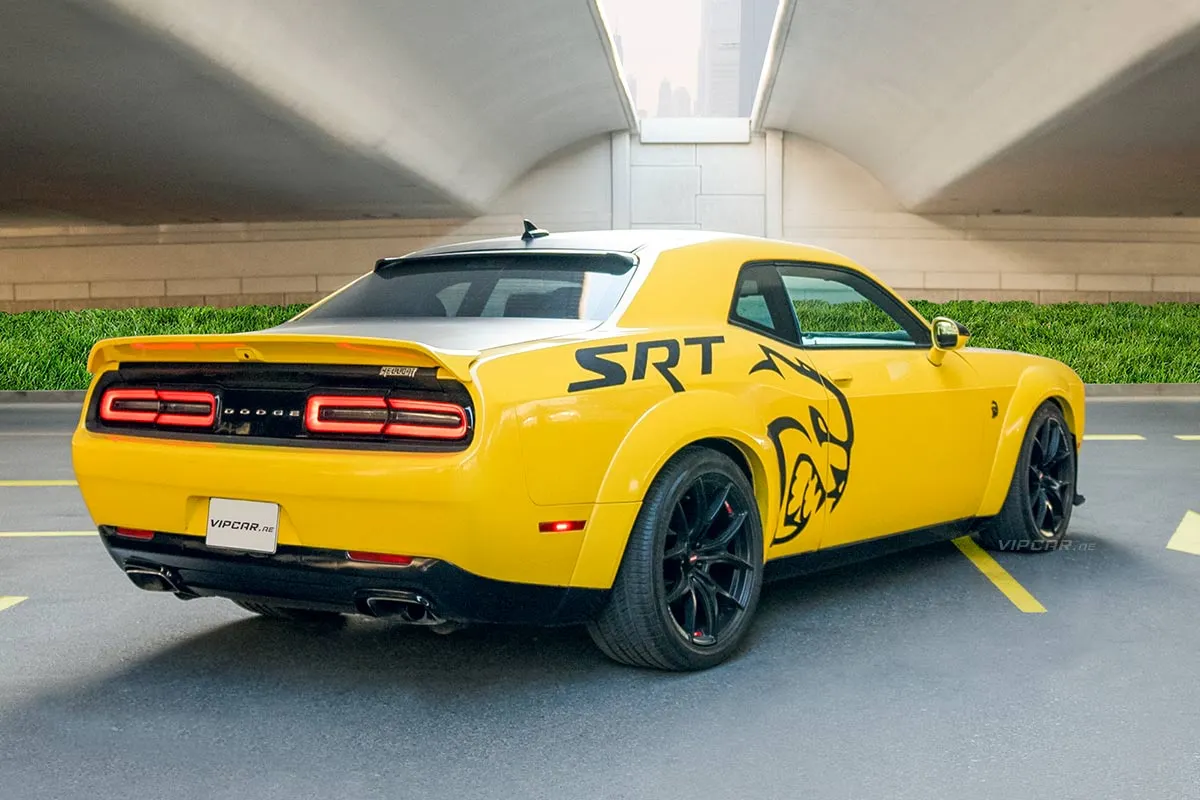 Dodge-Challenger-SRT-Yellow-Back-Side