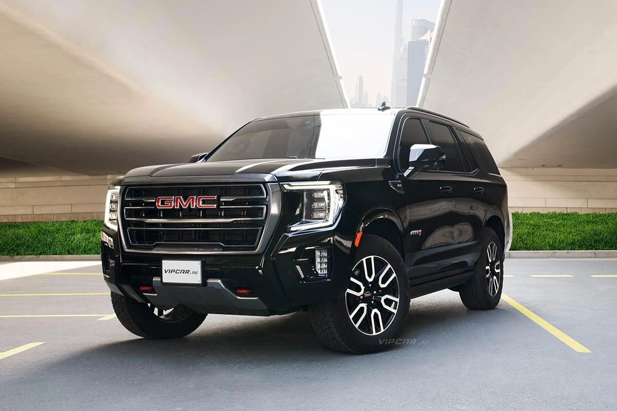GMC Yukon Denali Black Front Side Available For Rent in Dubai