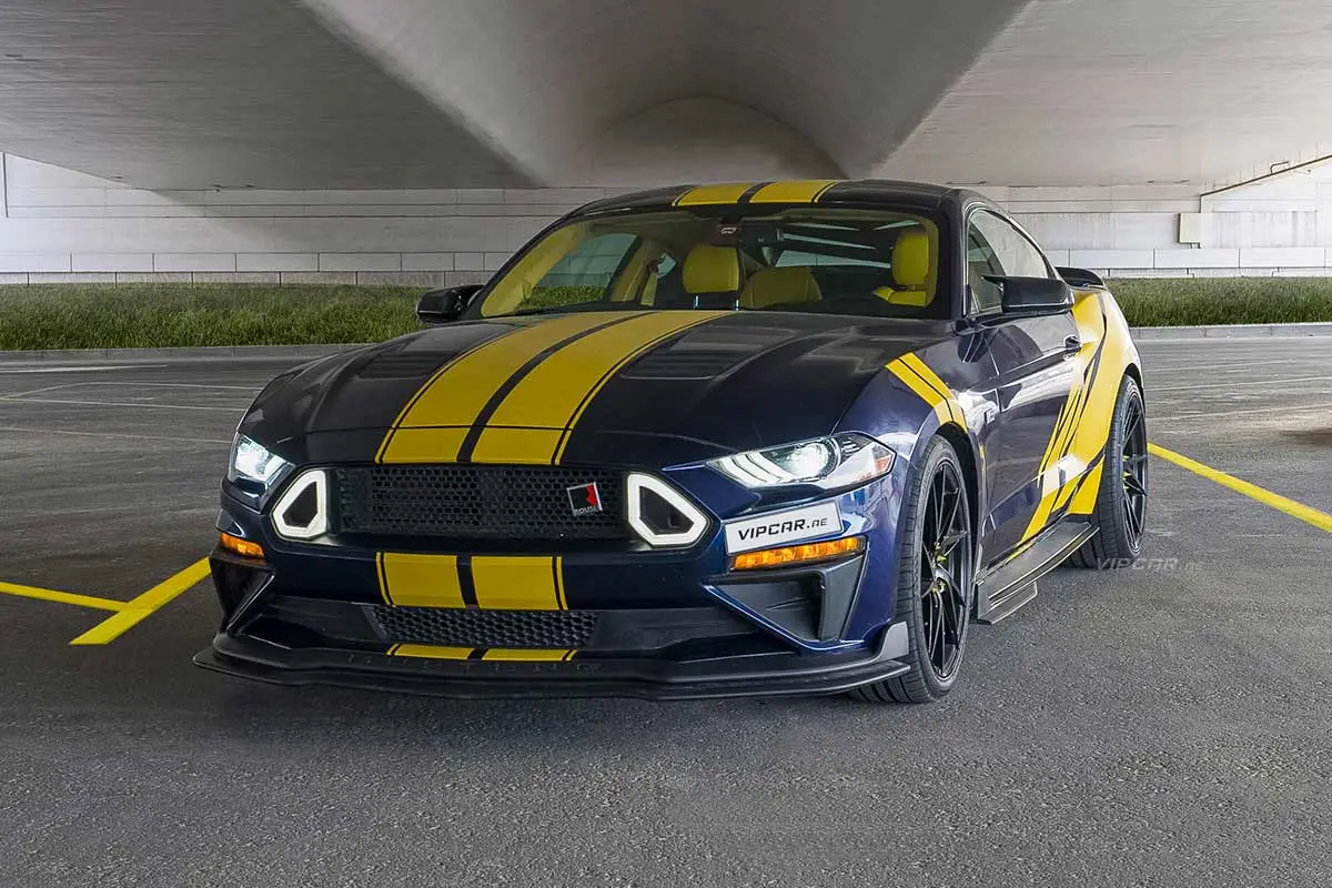 Ford-Mustang-Blue-Yellow-Front-Side