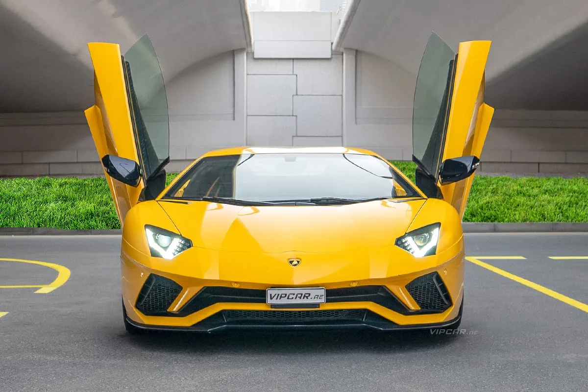 Yellow Lamborghini Aventador for rent